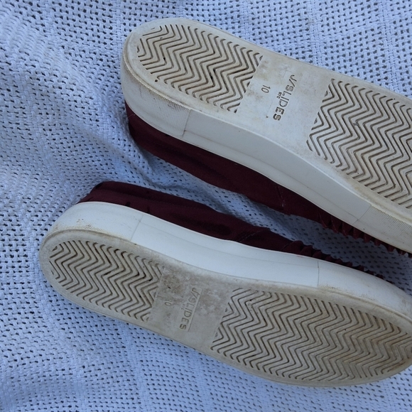 J.J. Slides Wine Suede Tassel Slip On Sneakers Womens Size 10 Boho Fringe - Picture 9 of 10